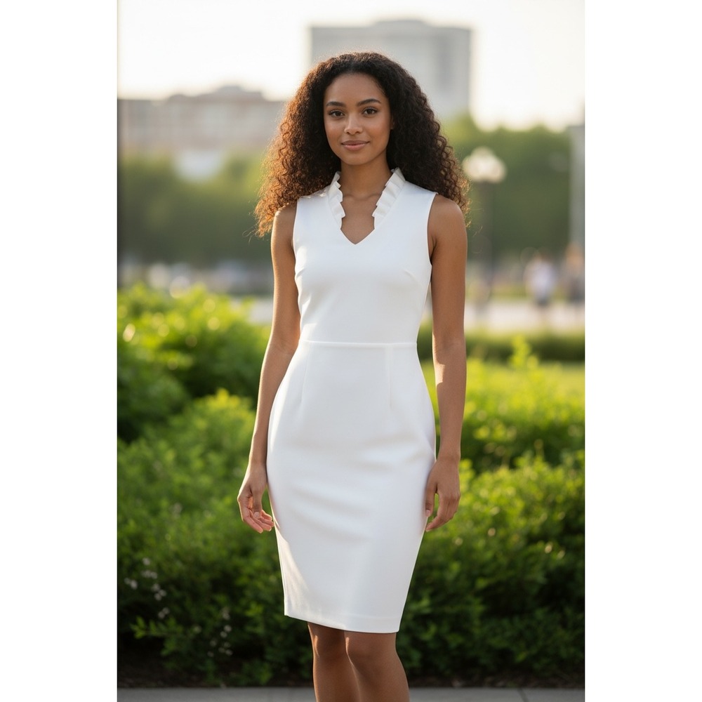Calvin Klein Womens White Scuba Stretch Sleeveless Party Cocktail Dress Size 6